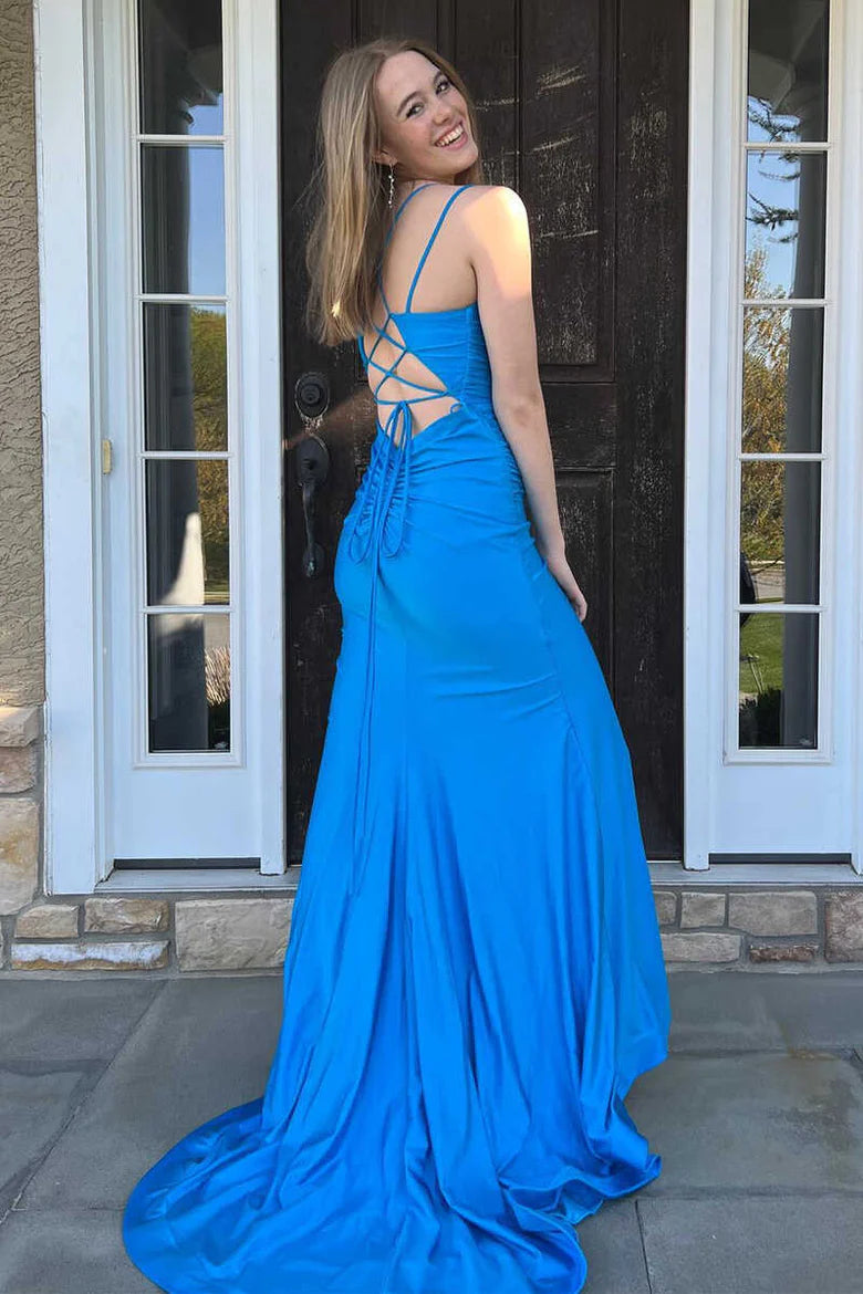 Straps Lace-Up Mermaid Long Prom Gown
