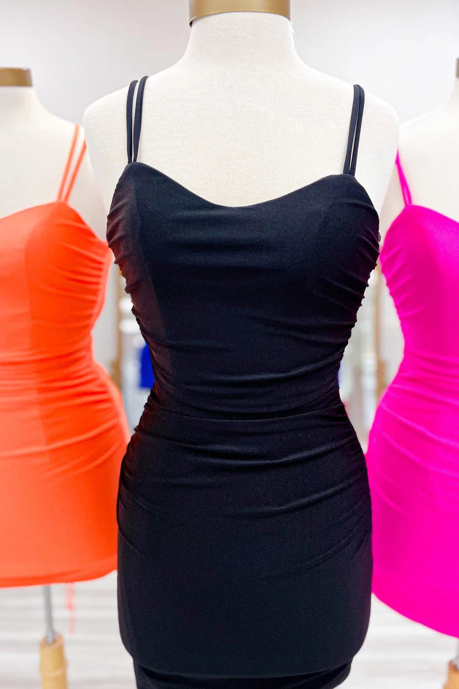 V-Neck Lace-Up Bodycon Mini Party Dress