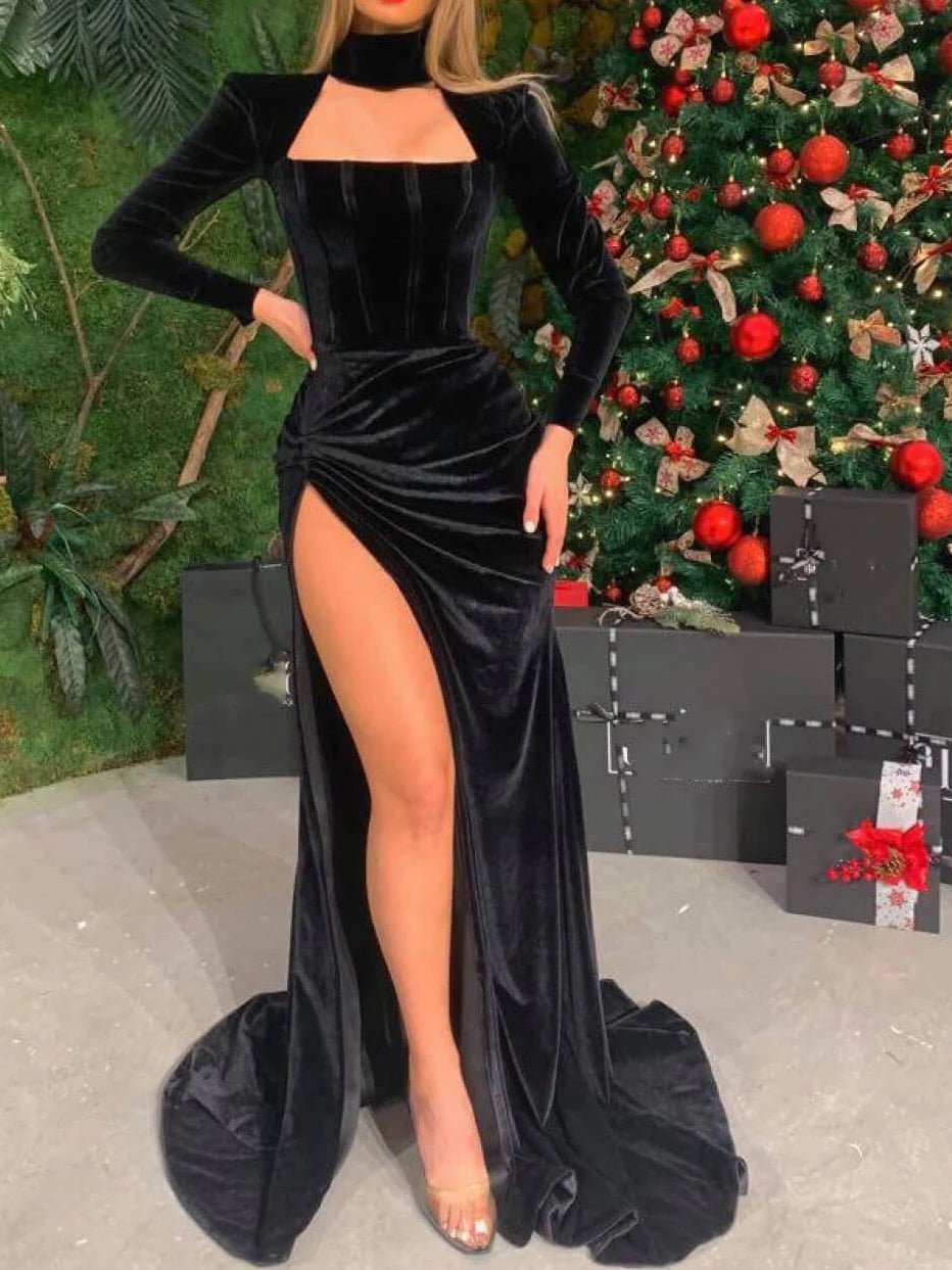 Sheath/Column Long Sleeves Long Dresses With Split Side