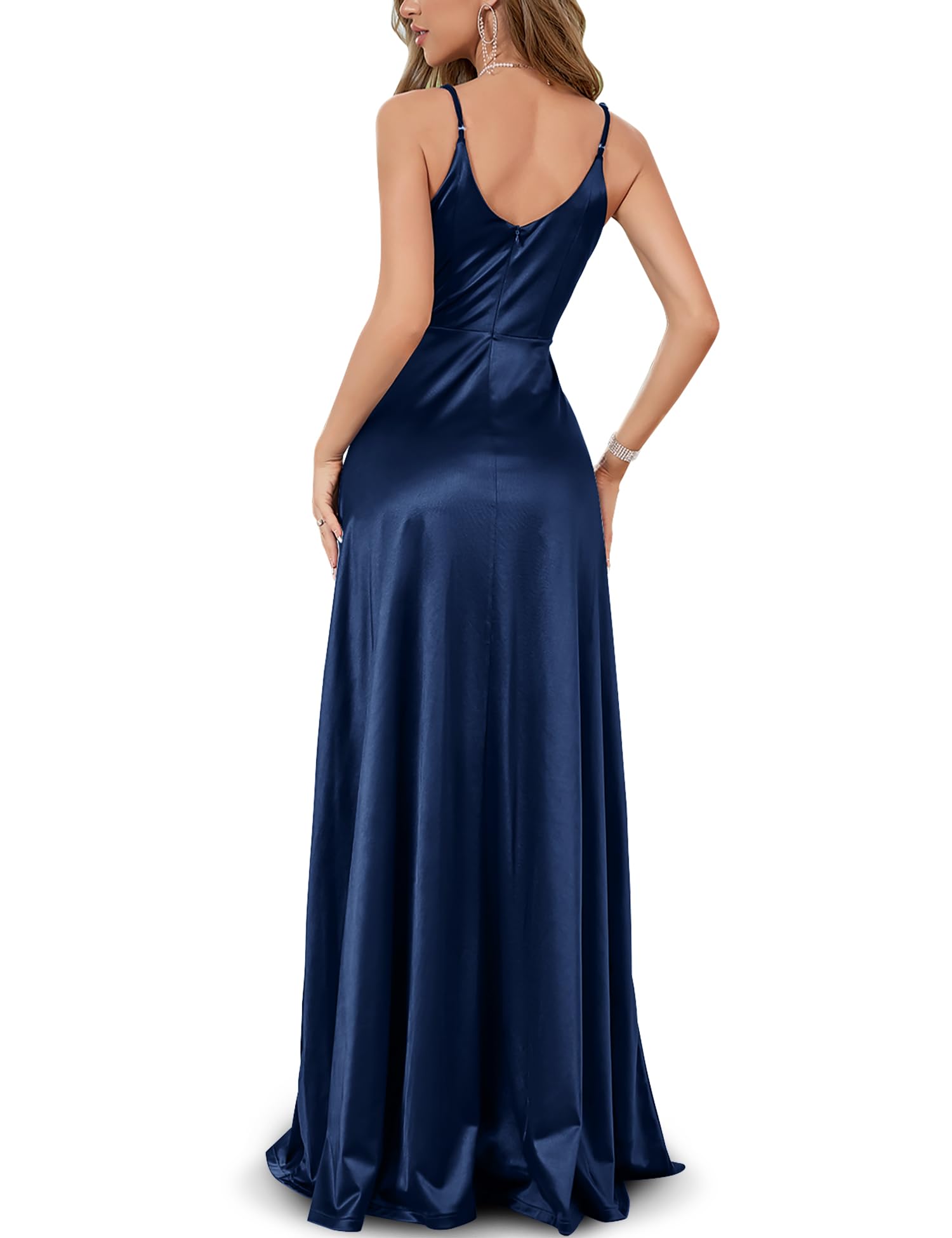 Navy Blue Women's Vintage Surplice V Neck Split Thigh Prom Formal Dress For Evening Dress