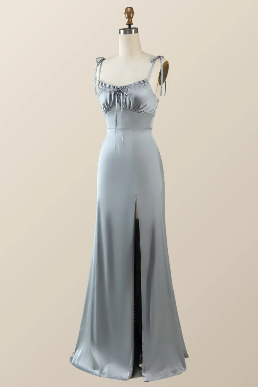 Misty Blue Straps Ruffle A-line Bridesmaid Dress