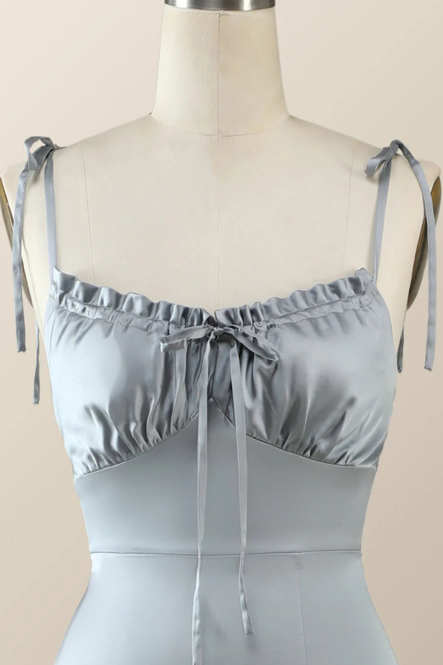 Misty Blue Straps Ruffle A-line Bridesmaid Dress