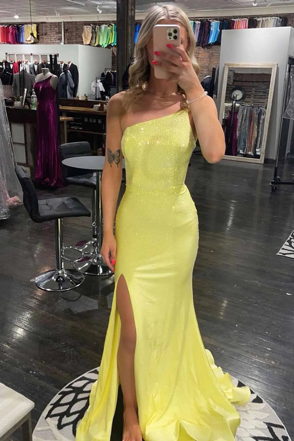 One Shoulder Sequins Mermaid Prom Dress with Slit