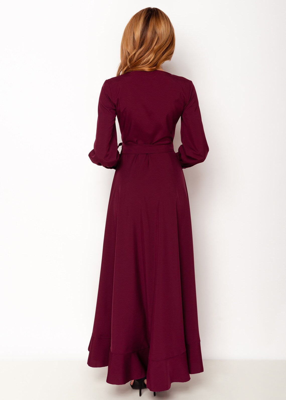 Burgundy long wrap around dress Prom dress cocktail dress wedding guest dress maxi dress formal dress