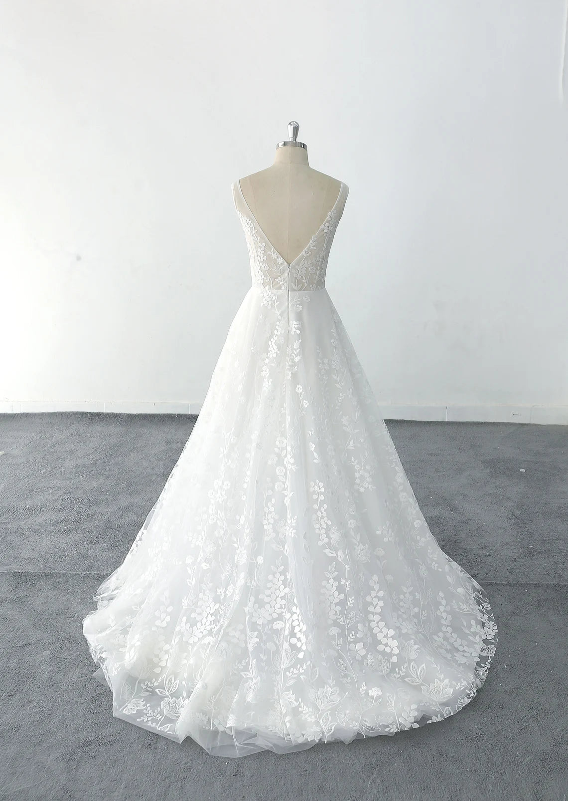 Floral Lace Wedding Dress lace wedding dress with plunging V neck Rustic Lace Wedding Dresse
