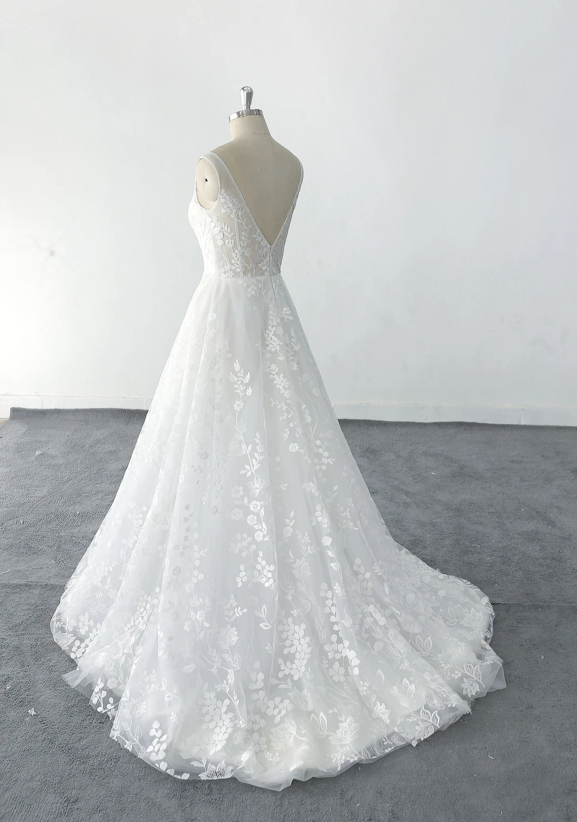 Floral Lace Wedding Dress lace wedding dress with plunging V neck Rustic Lace Wedding Dresse