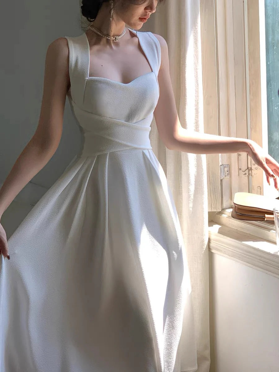A Line White Chiffon Prom Dress Wedding Dress