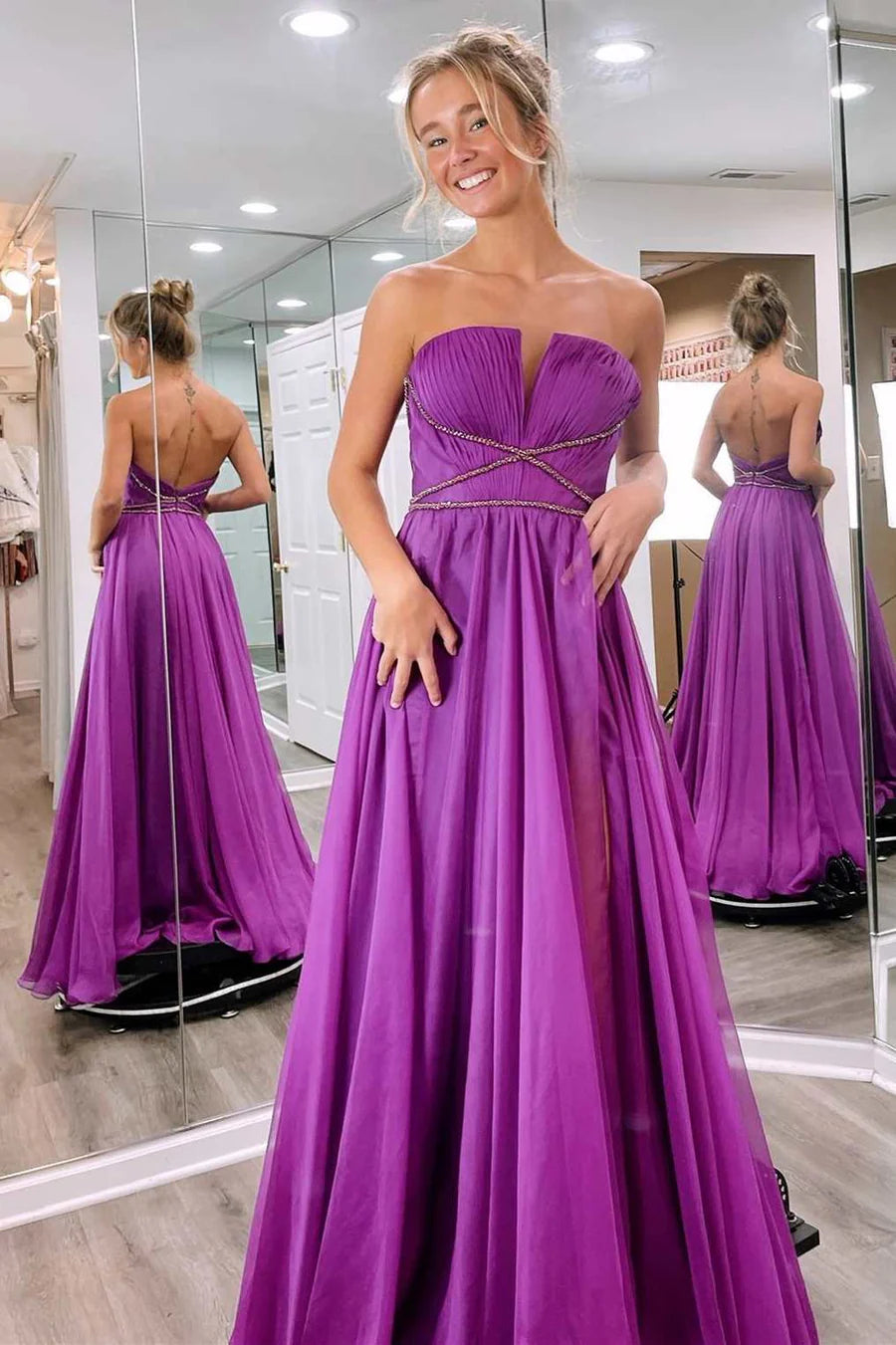 Strapless Open Back A-Line Prom Dress