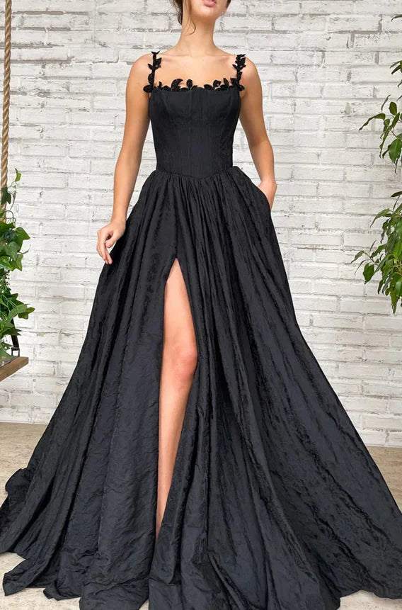 A Line Taffeta Long Prom Dress With Slit