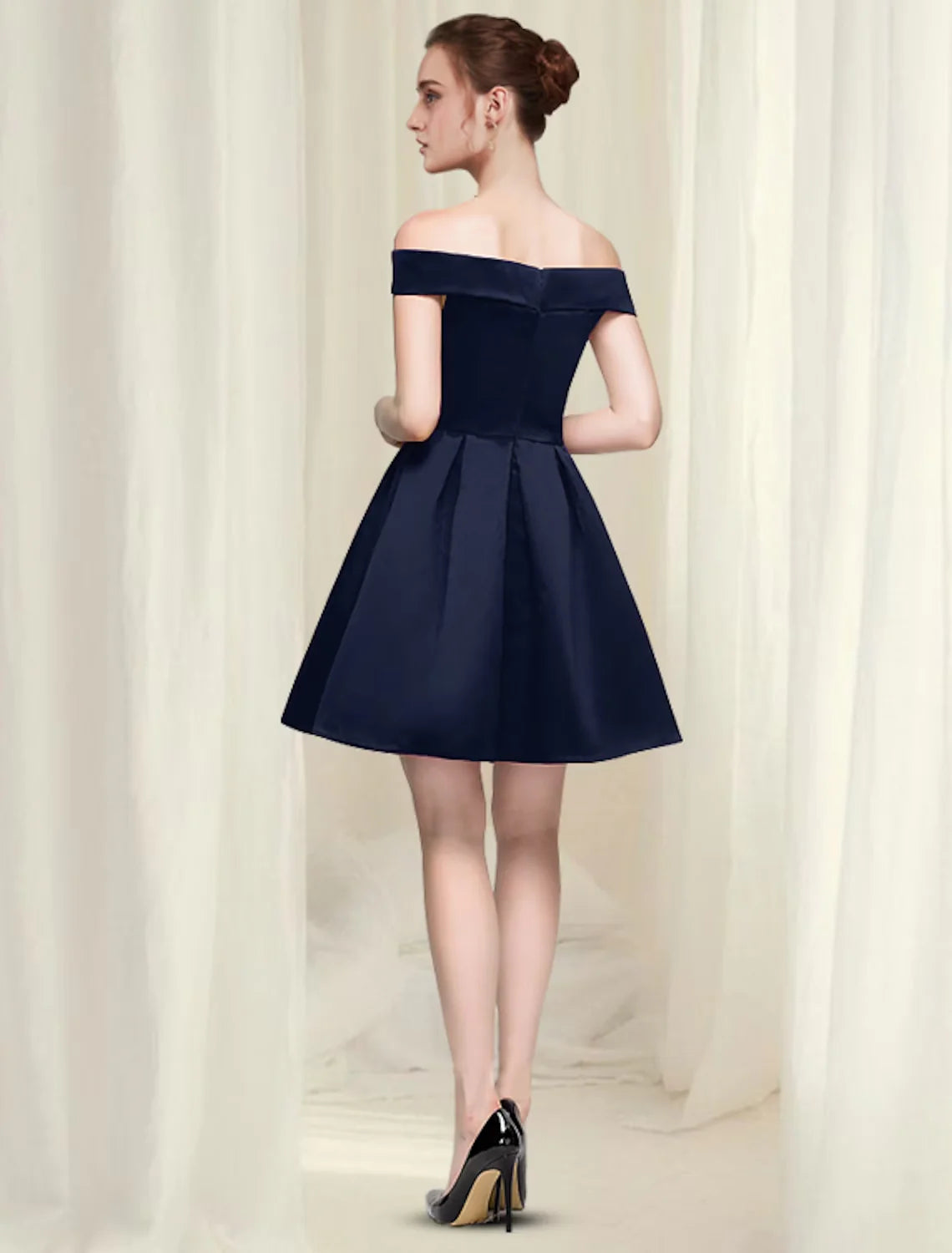 DingjiA-Line Cocktail Dresses Reformation Amante Dress Homecoming Short / Mini Sleeveless Off Shoulder Satin with Sleek