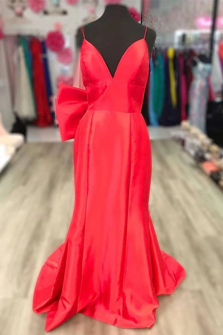 V-Neck Bow-Back Mermaid Long Prom Dress