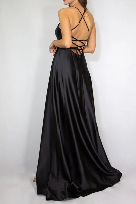Spaghetti Strap A-Line Long Formal Dress with Slit