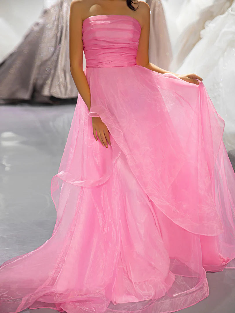 Beautiful Pink Strapless Prom Dress