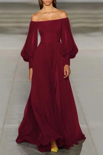 Sexy Strapless Tube Top Solid Color Lantern Sleeve Chiffon Dress