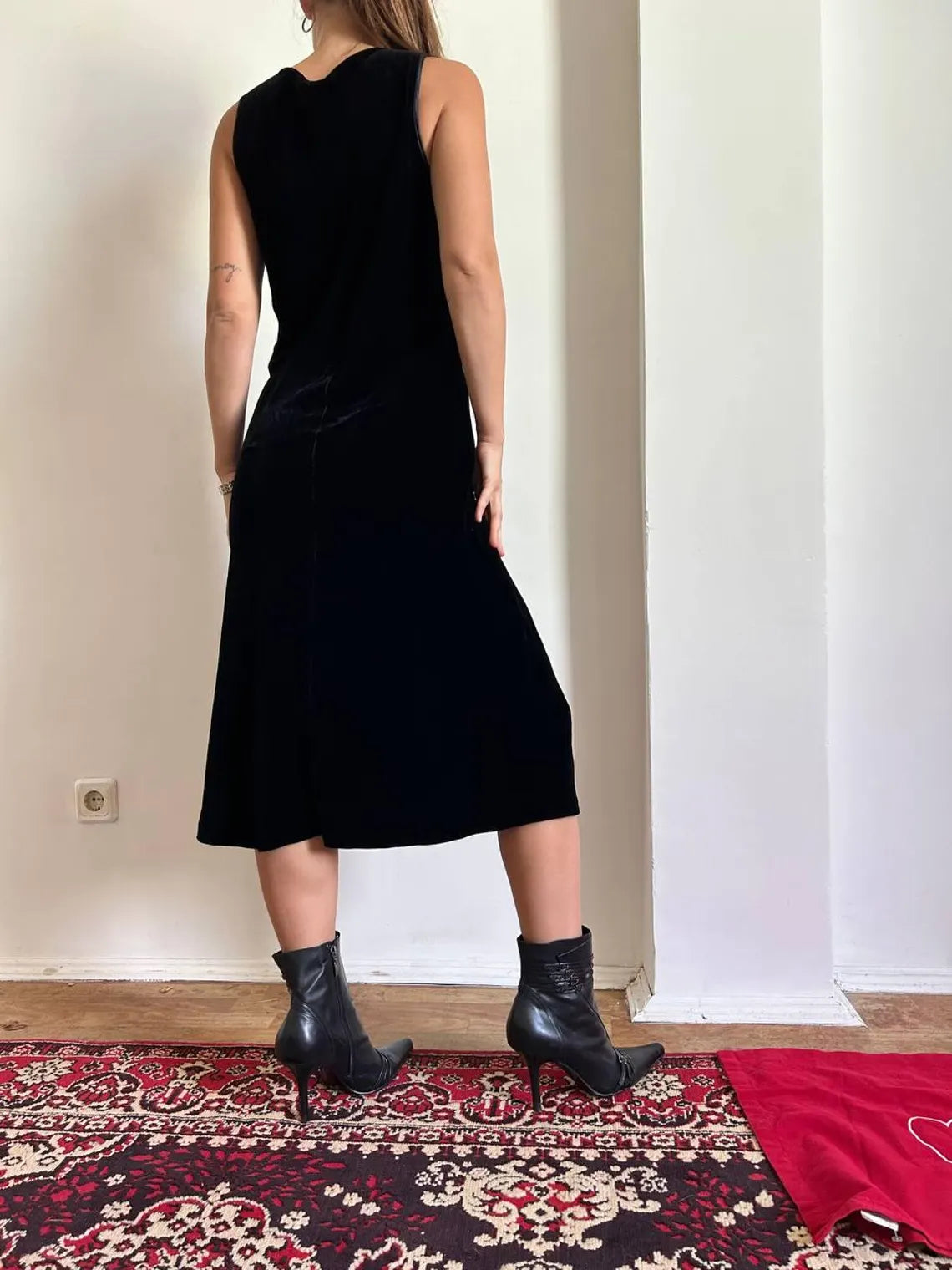 Silk velvet midi black prom dress Monsoon vintage velvet dress