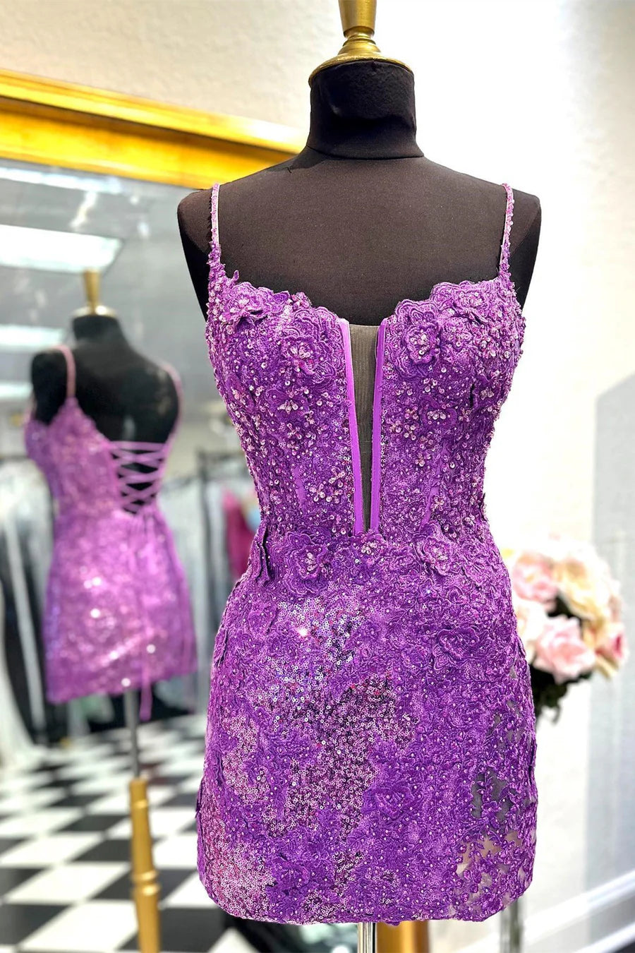Sequin Lace Scoop Neck Bodycon Homecoming Dress