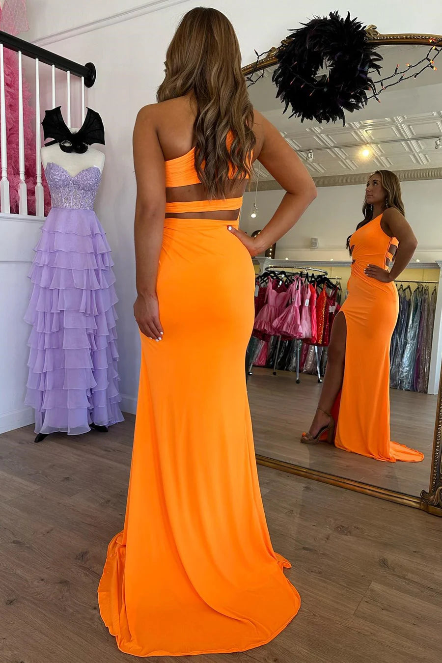 Orange Cutout Mermaid Long Formal Dress