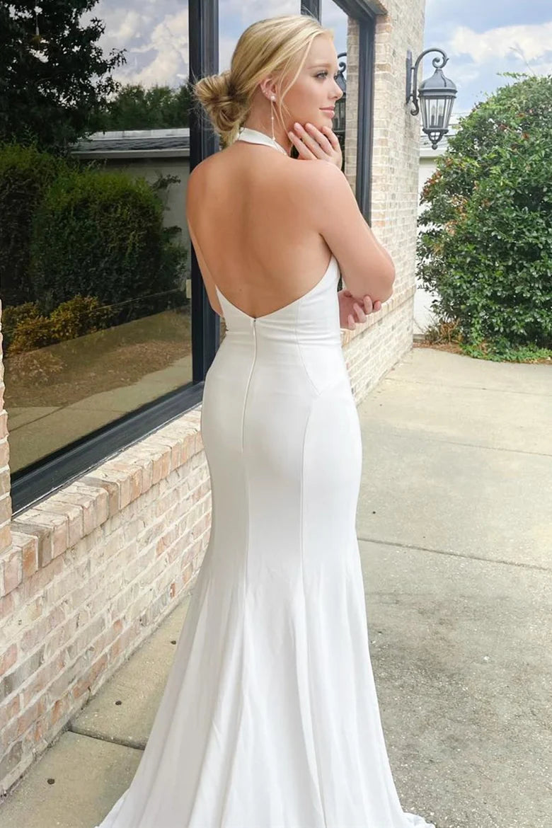 Halter Mermaid Long Wedding Dress with Slit