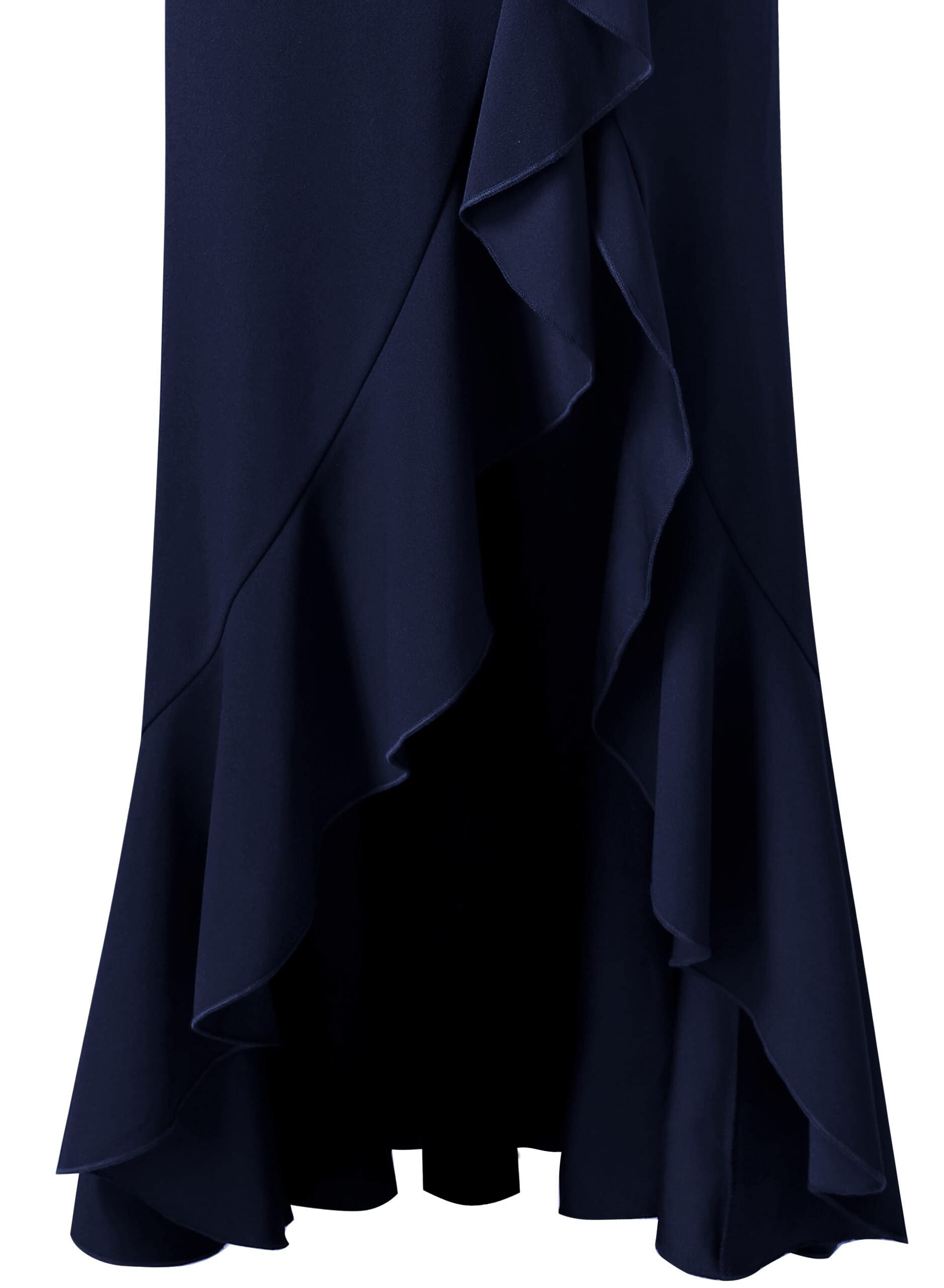 Dark Blue Womens Formal Spaghetti Strap Ruffles Split Mermaid Evening Prom Maxi Dress