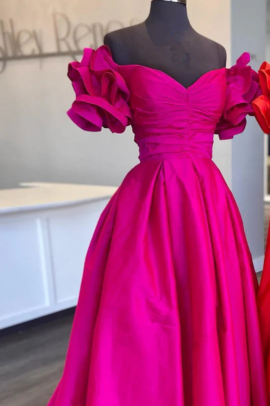 Off-the-Shoulder Ruffled Sleeve Prom Gown