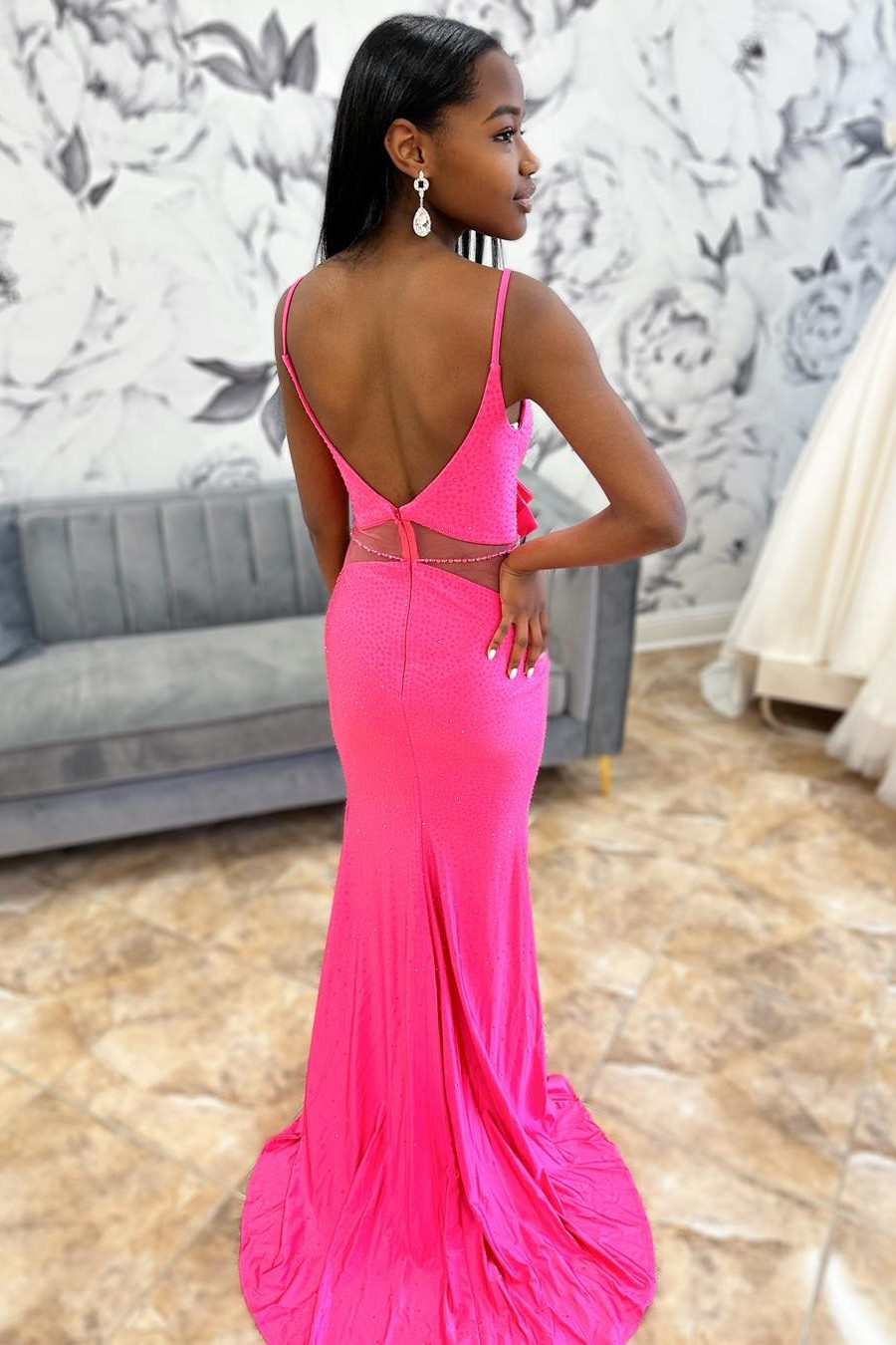 Beaded Bow-Front Mermaid Long Prom Dress with Slit