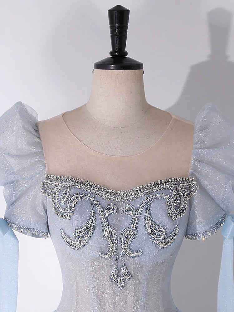 A-Line Scoop Neckline Tulle Light Blue Long Prom Dress