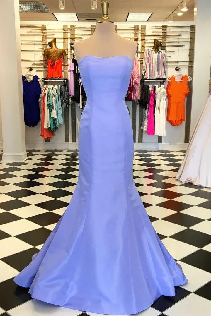 Neon Pink Strapless Satin Trumpet Long Formal Dress