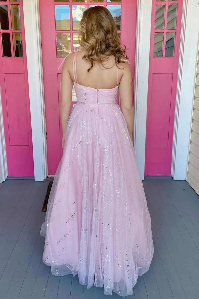 Pink Tying Straps A-line Prom Dress