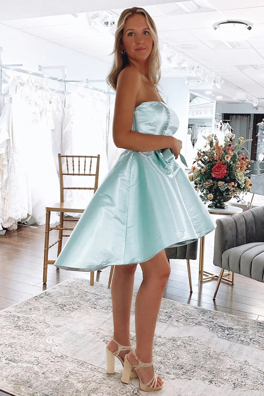 Mint Strapless A-Line Short Gown