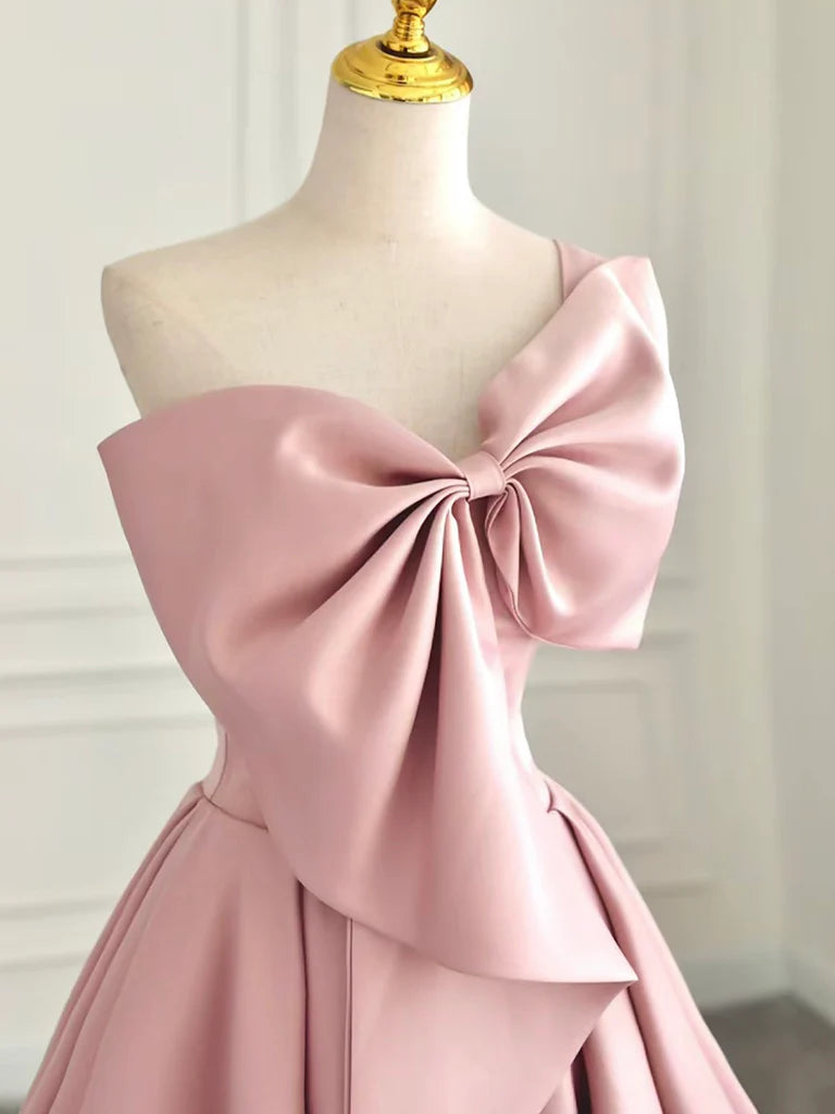 A-Line Sweetheart Neck Satin Pink Long Prom Dress