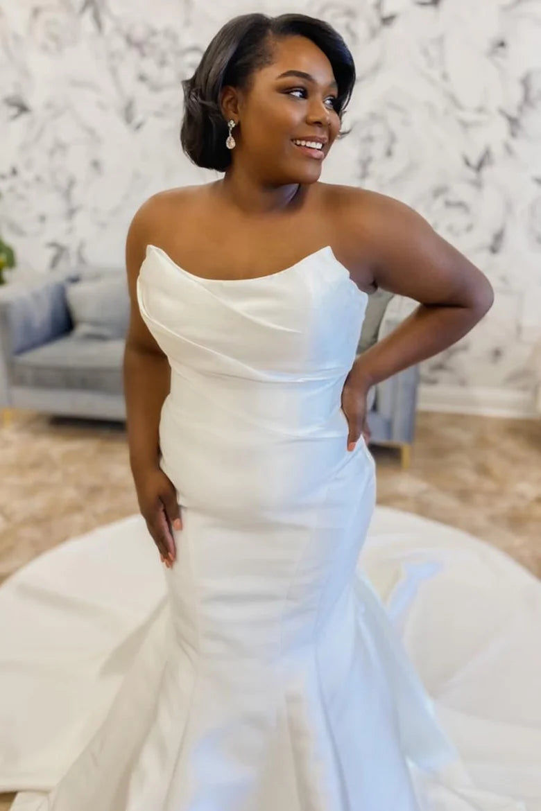 Satin Strapless Trumpet Long Wedding Dress