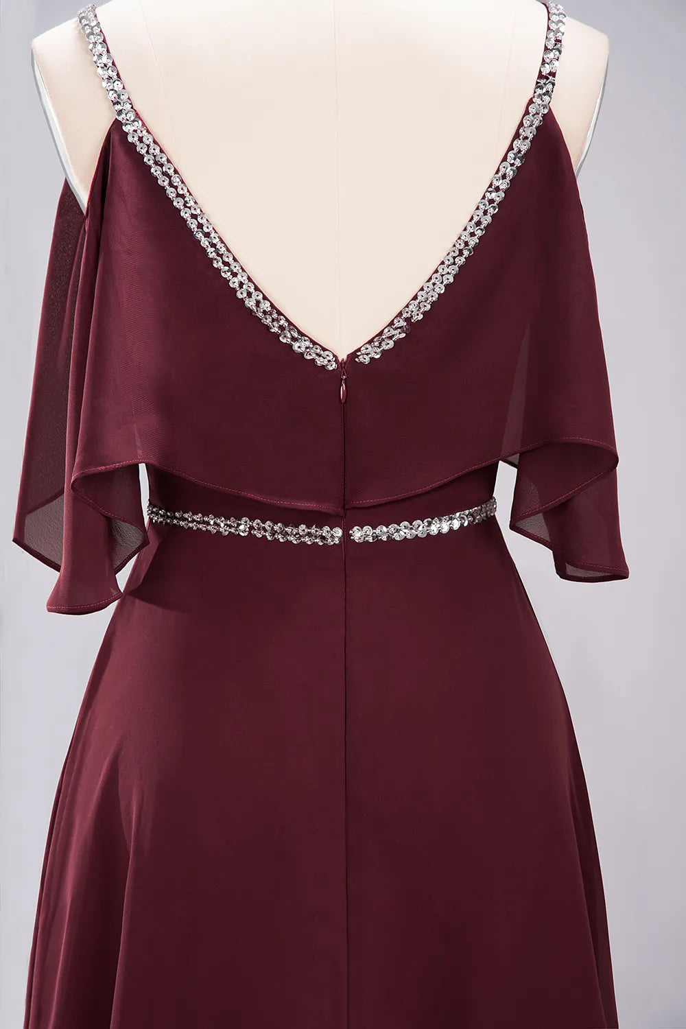 A-line V-Neck Spaghetti Straps Sleeveless Floor-Length Bridesmaid Dresses with