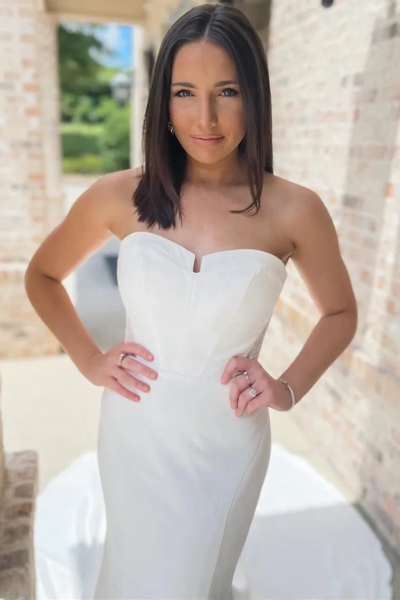 Strapless Open Back Mermaid Long Wedding Gown