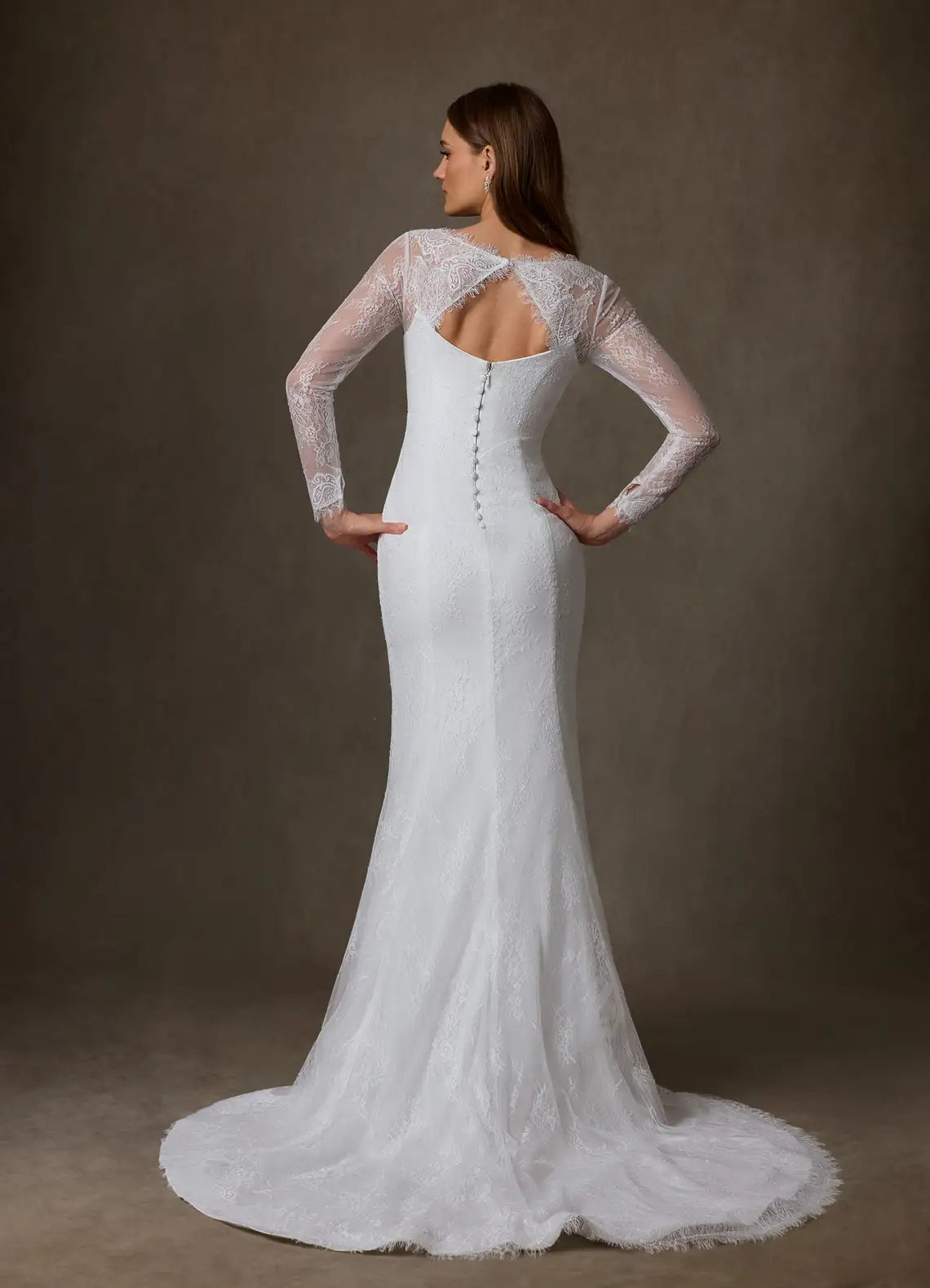 Fitted Mermaid Silhouette With Gentle Train Long Sleeve Lace Mermaid Wedding Dress with Keyhole Back