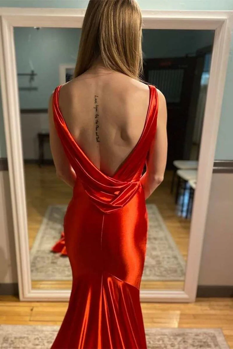 Cowl Back Mermaid Long Formal Dress