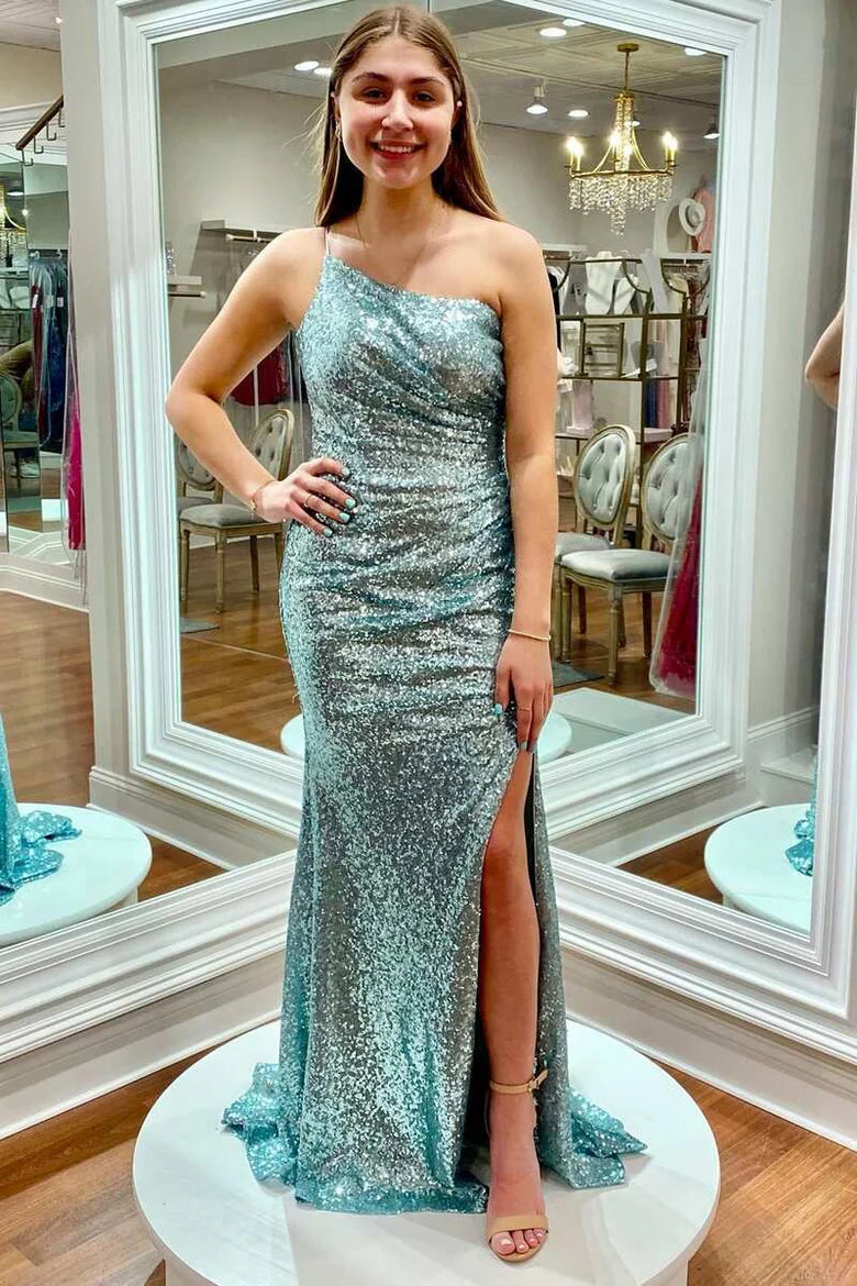 One-Shoulder Ruched Long Prom Dress
