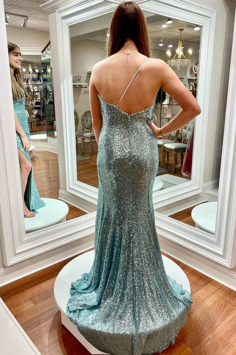 One-Shoulder Ruched Long Prom Dress