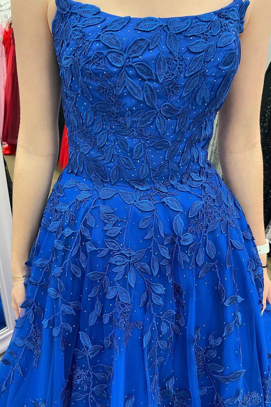 Blue Appliques A-line Long Formal Dress
