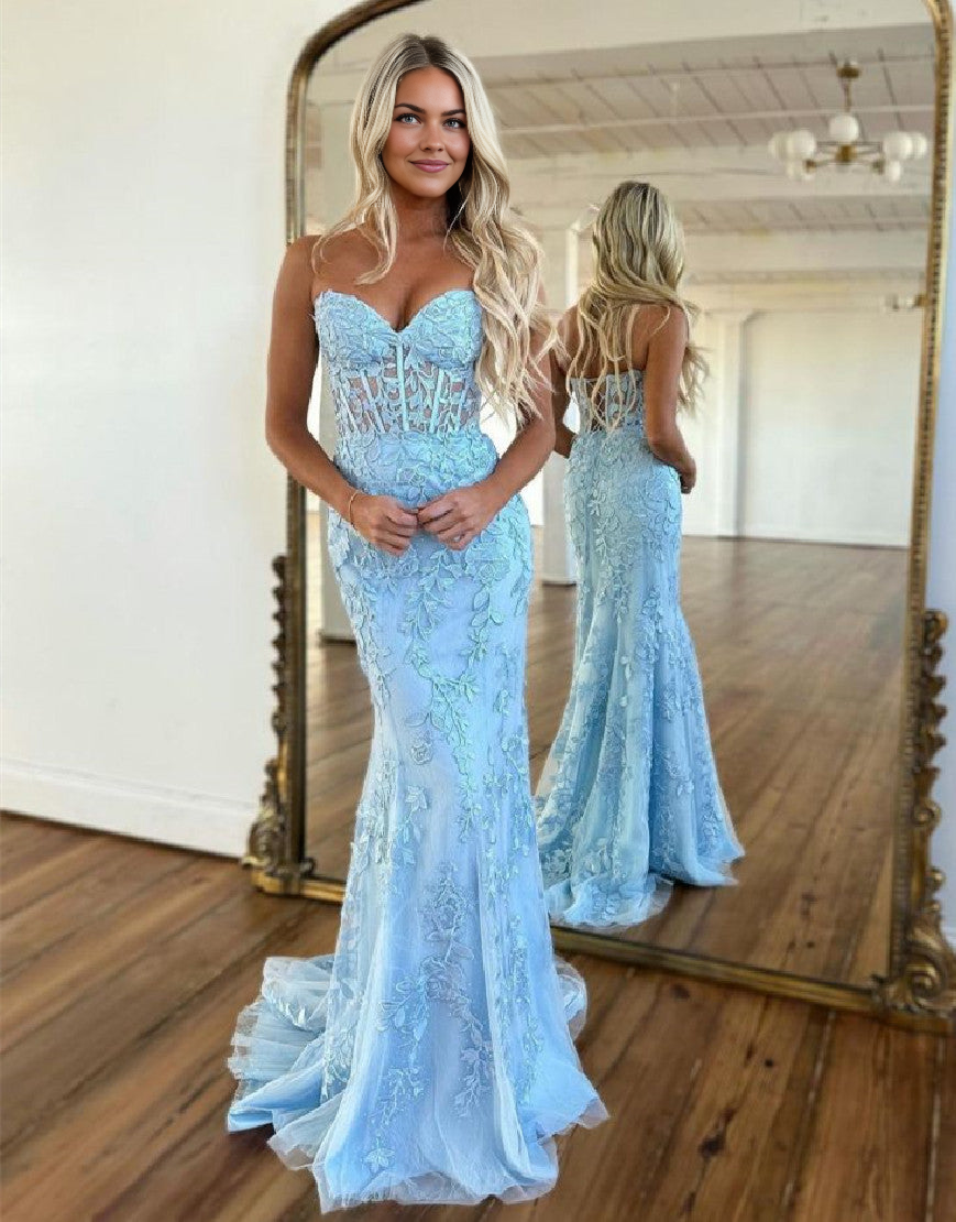 Mermaid Corset Back Prom Dress With Appliques