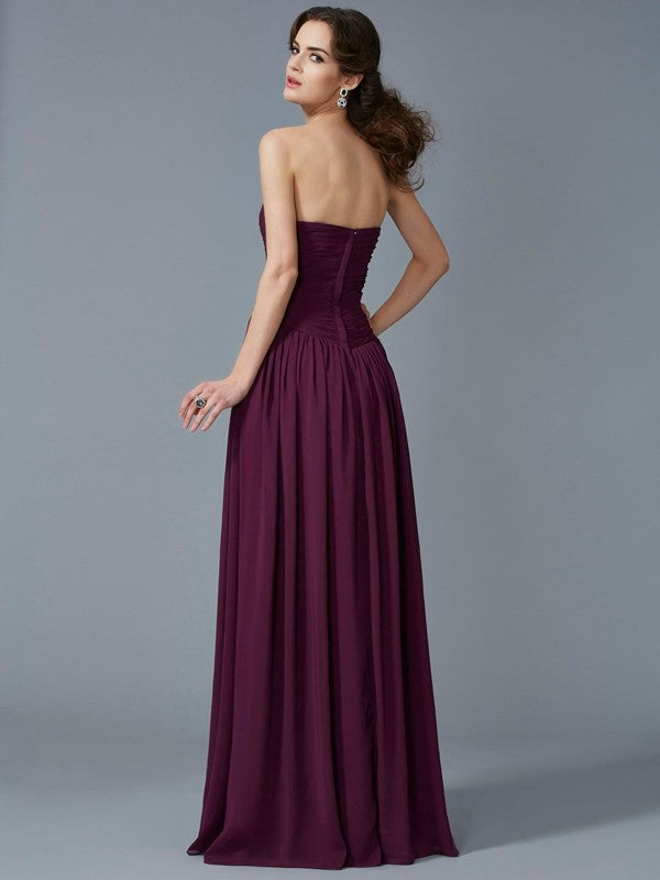 A-Line/Princess Sweetheart Sleeveless Pleats Chiffon Long Dresses