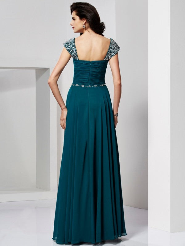 A-Line/Princess Sweetheart Sleeveless Beading Long Chiffon Dresses