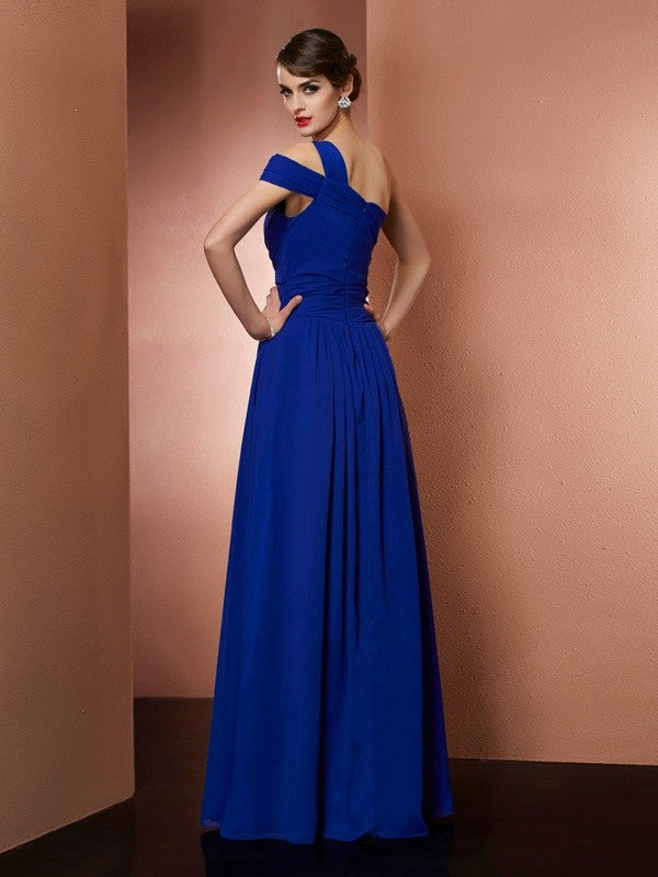 A-Line/Princess One-Shoulder Sleeveless Pleats Long Chiffon Dresses