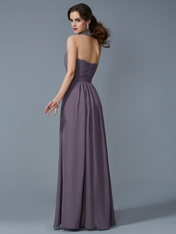 Sheath/Column High Neck Sleeveless Beading Long Chiffon Dresses