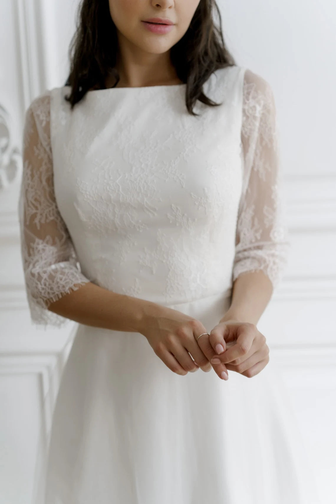 Lace wedding dress  long sleeves dres  minimalist dress  casual wedding dress  unique wedding dress