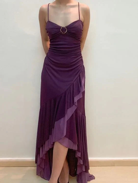Purple Spaghetti Straps Sleeveless Party Prom Dress