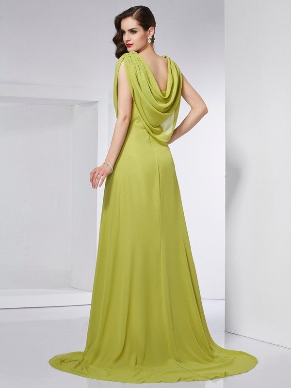 A-Line/Princess High Neck Sleeveless Pleats Long Chiffon Dresses