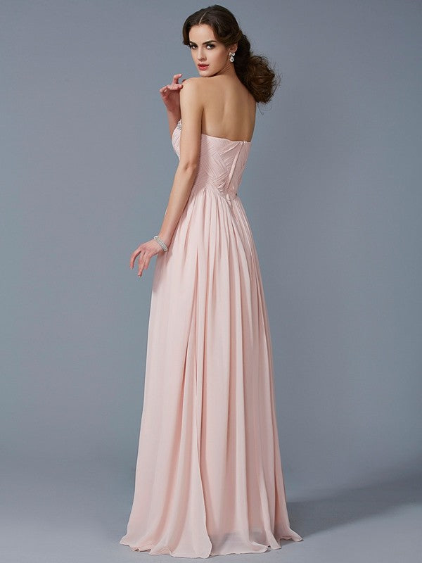 A-Line/Princess Sweetheart Sleeveless Pleats Long Chiffon Dresses