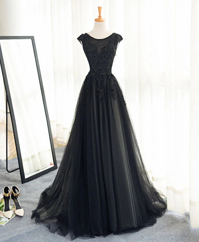 A Line Tulle Lace Long Prom Dress Evening Dress