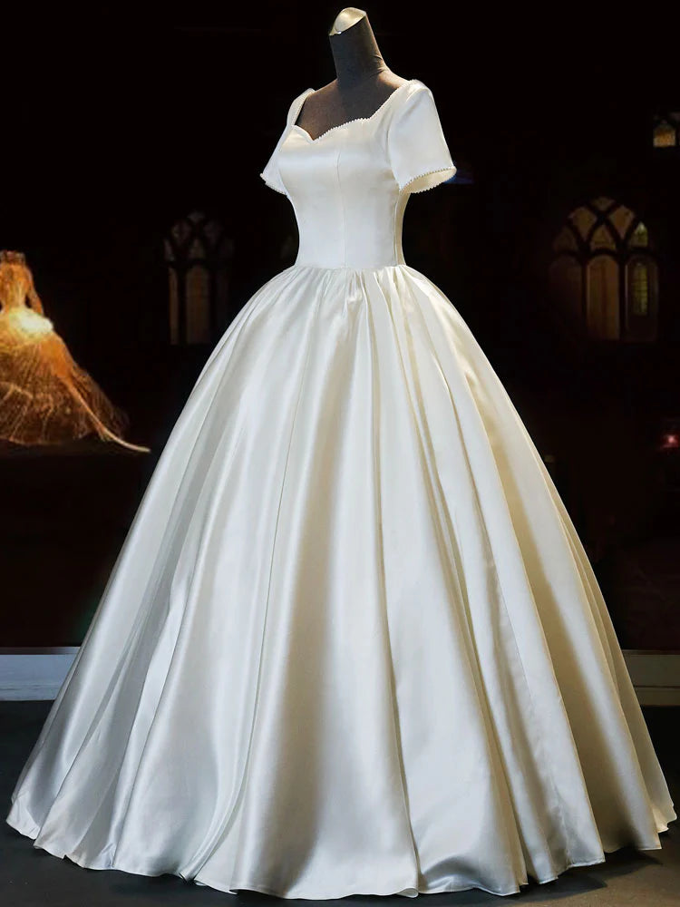Sweetheart Satin Long Bridal Dress White Wedding Dress