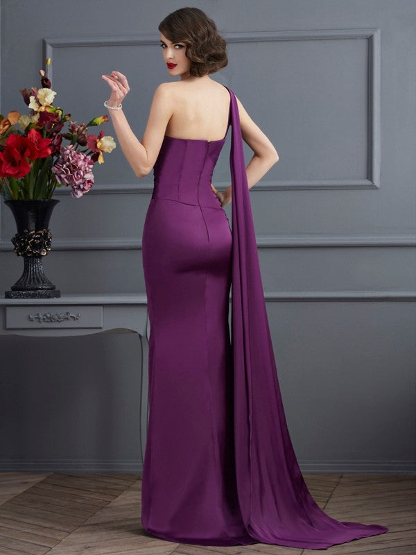 Sheath/Column One-Shoulder Sleeveless Long Chiffon Dresses